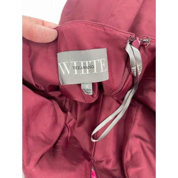 White Vera Wang Burgandy Sweatheart Neckline‎ Dress Size 6 Wedding Bridesmaid - Picture 3 of 6